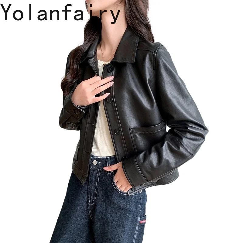 

YOLANFAIRY Real Sheepskin Leather Jacket Women 2026 Short Slim 100% Genuine Leather Jacket Woman Fashion Chic Leather Jackets