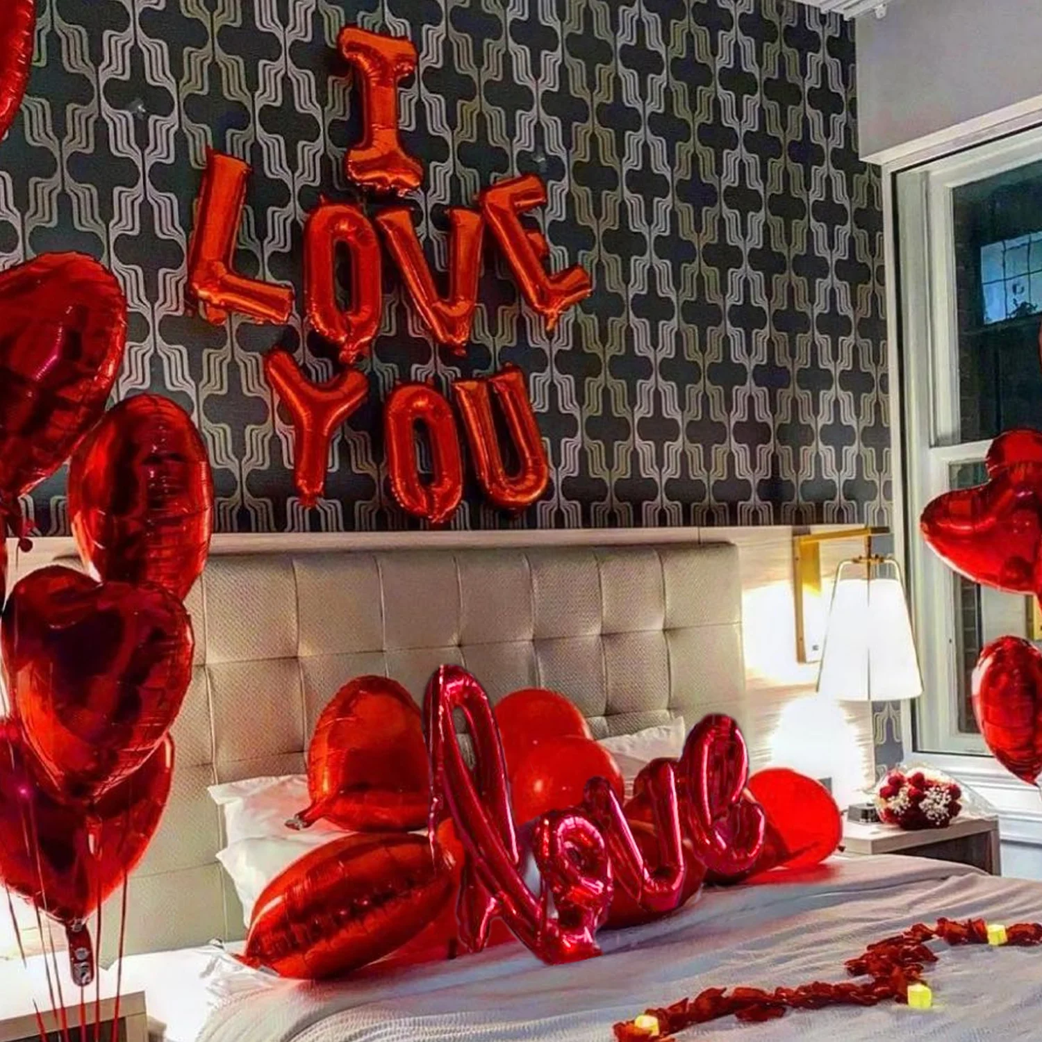 Valentine's Day Decoration Polyester Aluminum Foil Balloon One-Piece Love Balloon I Love You Letter Banner Romantic Love Valentine's Day Decoration, Red, Silver, Rose Gold, Gold Suitable for Valentine's Day, Bridal Weddings, Engagement, Proposal, Bridal Shower