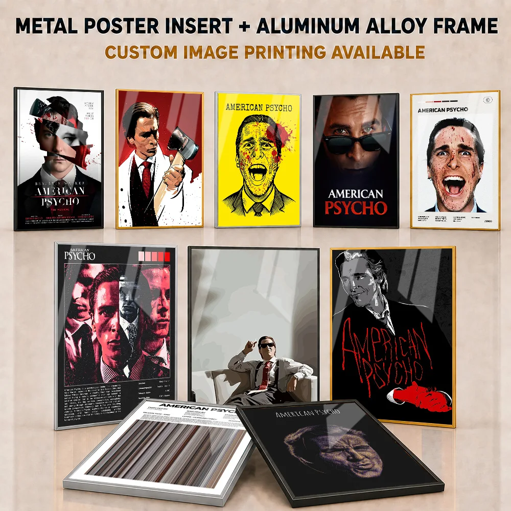 American Psycho Framed Aluminum Metal Poster Customized Striking Neo Noir Crime Scene Wall Art For Media Room Drama Lover Gift