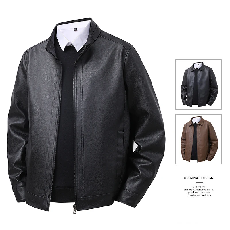 

Весенне-осенняя мужская кожаная куртка, уличная повседневная свободная посадка, удобная ветрозащитная теплая мужская повседневная кожаная куртка, пальто-бомбер с лацканами