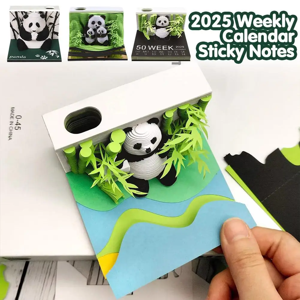 2025 Weekly Calendar Notes, Panda 3D Panorama Paper Sculpture Three-dimensional Notes S5W0