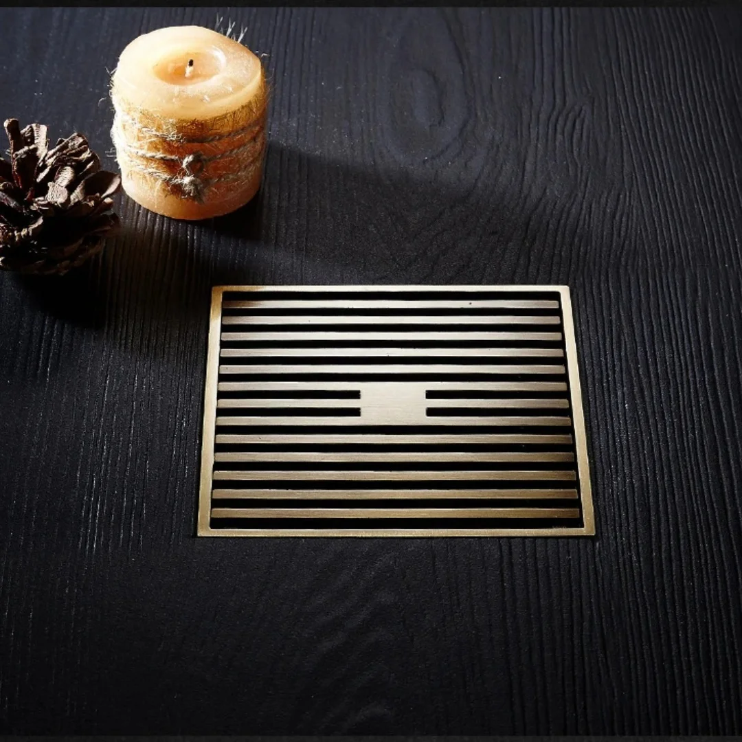 Antique Bronze Carved 12X12 CM Floor Drain Brass Shower Floor Drain Total Brass Square Floor Drain Screen Cover Grille Drain