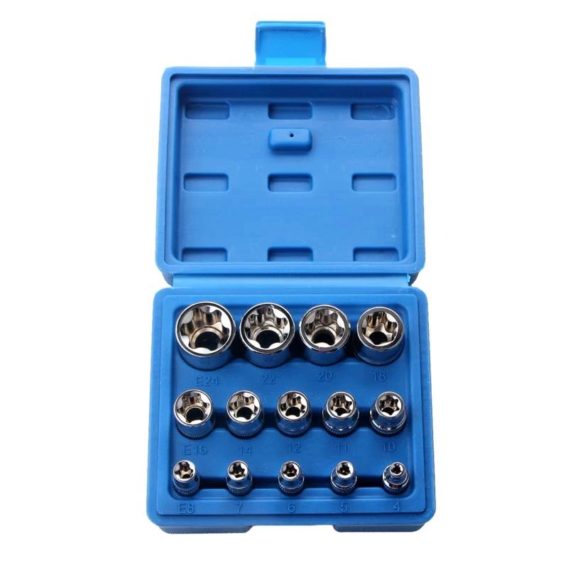 14 Piece Set of E-type Gear Sleeve Combination Hexagona Plum Blossom Sleeve plastic Box  Auto Repair Tool Flower Shaped Socket