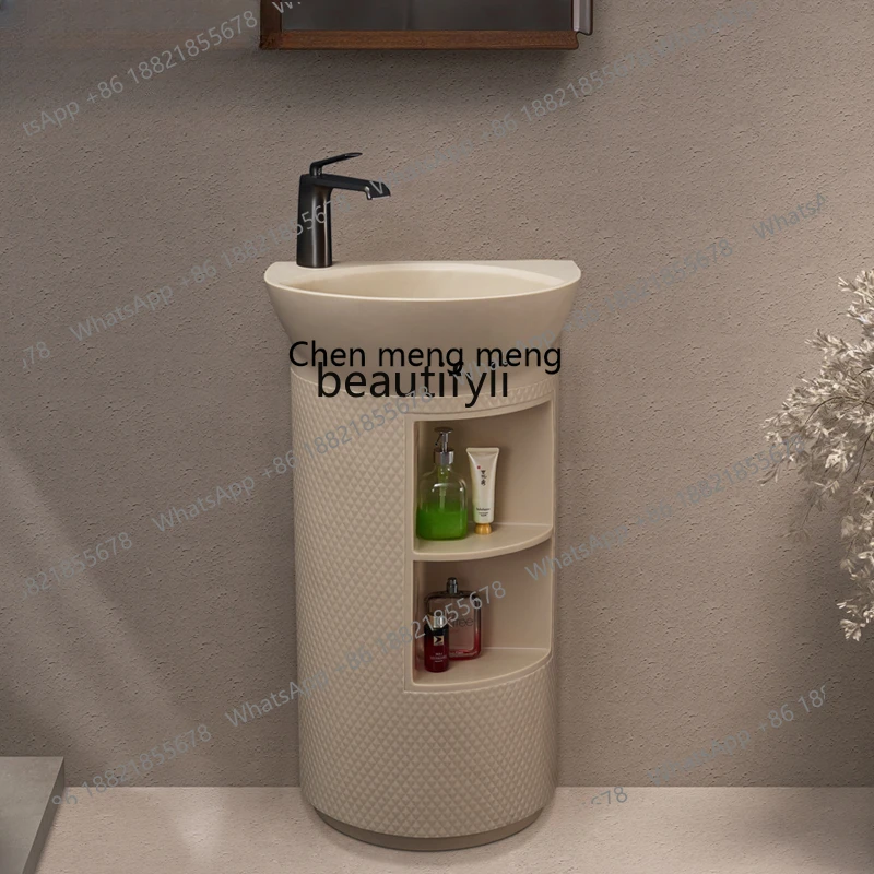 X Japanese Style Creative Column Wash Basin Bathroom Integrated Floor Semicircle Art Vertical Sink