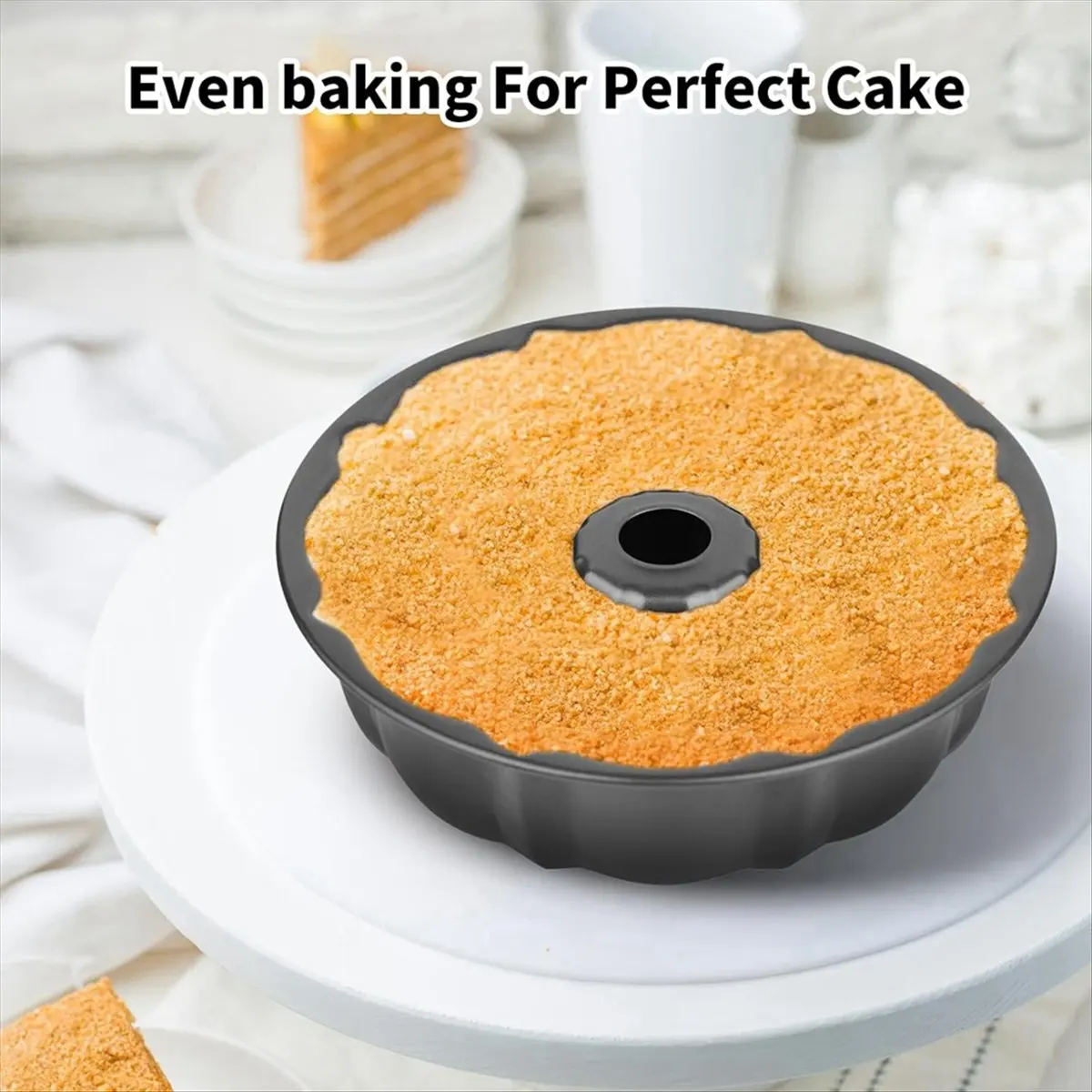 COFA 9.5inch Non-Stick Cake Pan, Heavy Duty Carbon Steel Fluted Tube Round Cake Baking Pan for Jello, Gelatin, Chocoflan