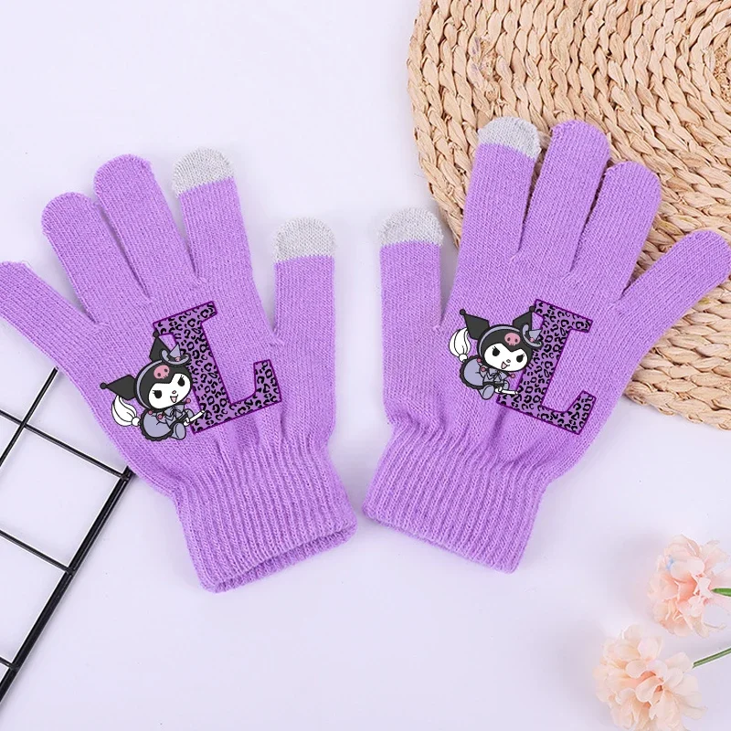 Kuromi-guantes de A-Z con letras para niñas, guante de pantalla táctil de Anime Sanrio, ropa cálida de invierno, accesorios para niños, regalo de Navidad