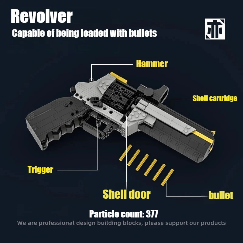 Technical Revolver Building Blocks MOC Assemble Bricks Loadable Gun Model Tractical Pistol Shooting Toy Gift For Adult