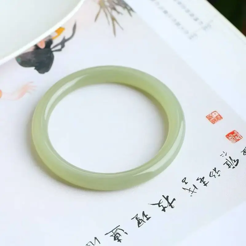 Natural Hotan Jade, Qinghai Material, Vintage Jadeite, Color, Plain Round Bangle