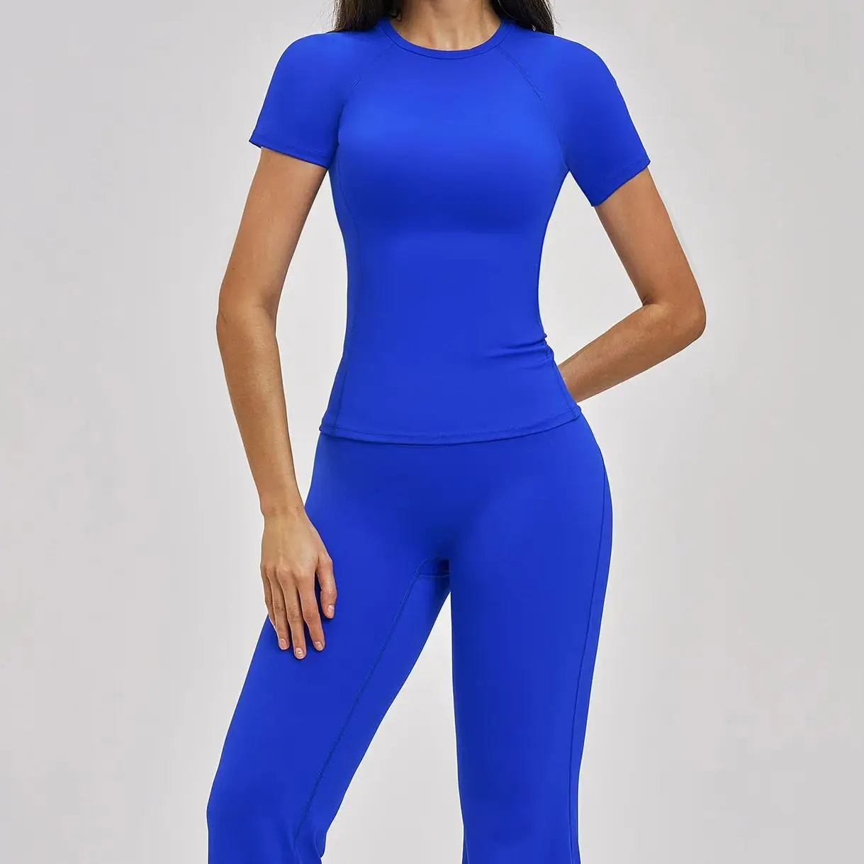 

Новый спортивный комплект Ningyu: облегающий, быстросохнущий, для фитнеса и йоги, женский комплект для бега и тренировок, с высокой талией, расклешенные брюки