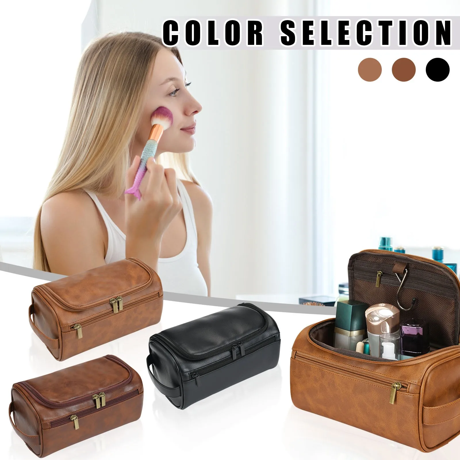

Винтажная водонепроницаемая сумка для туалетных принадлежностей из искусственной кожи, большая вместительная дорожная многофункциональная сумка для хранения, женский инструмент для хранения косметики