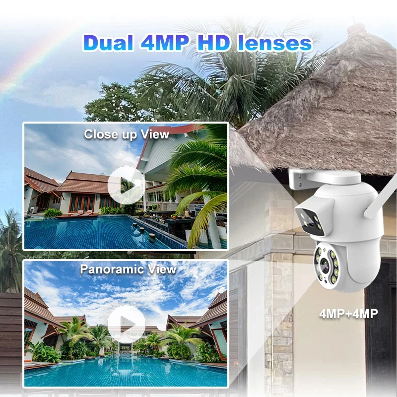 8MP 4K Dual Lens with Dual Screen PTZ Wifi Camera Ai Human Detect Auto Tracking Wireless Outdoor Surveillance CCTV Camera