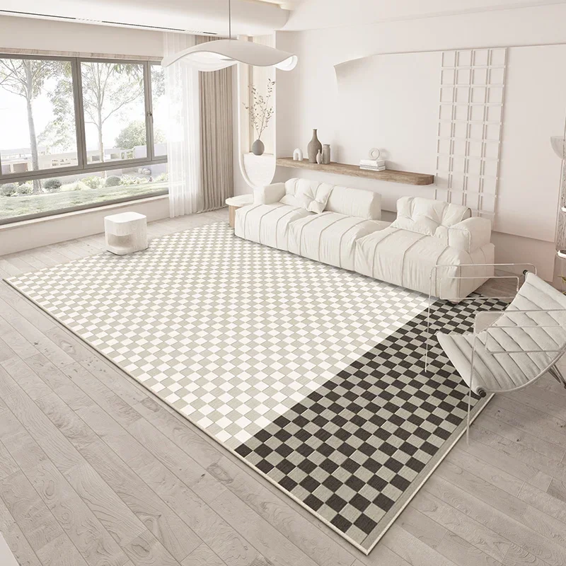 Large Area Carpets for Living Room Thick Plush Lounge Floor Mat Fluffy Soft Study Rug Plaid Pattern Bedroom Decor Simple Carpet