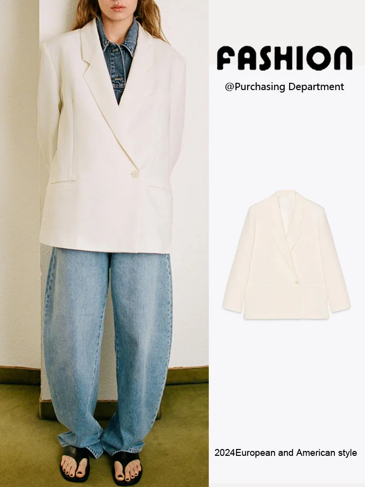 

Spring New Arrival Women's Casual Long Sve Double Breasted Loose Fit Suit Jaet Classic Collar Comfortable Commuting irt