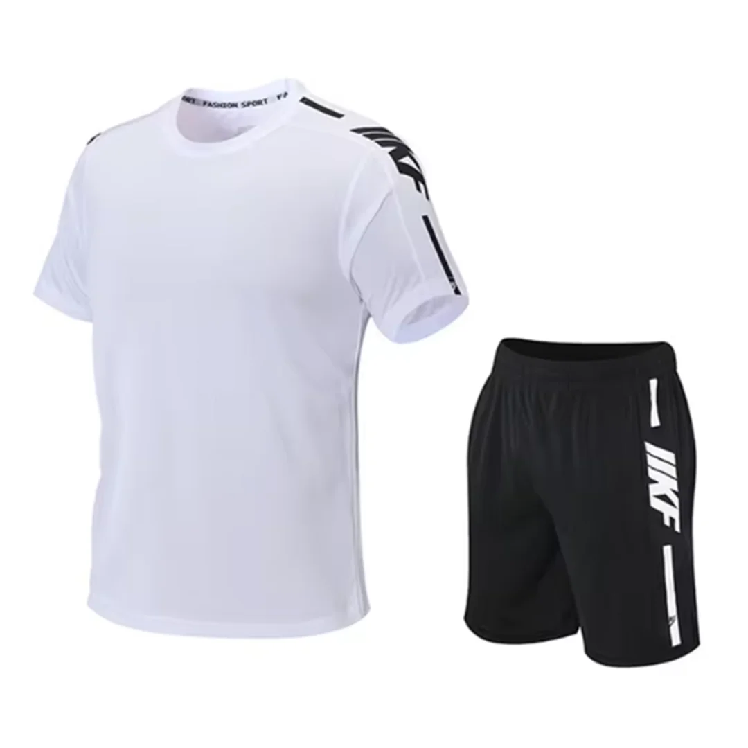 Summer Men\'s T-shirt and Shorts Sports Two-piece Running and Fitness Short Sleeve Set Comfortable and Breathable Casual Clothing