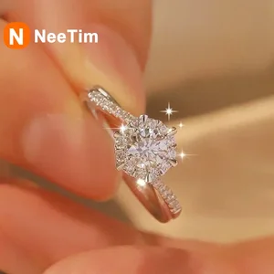 NeeTim 0.5/1CT Moissanite Anéis de diamante Aliança de casamento para mulheres 925 prata esterlina banhada a ouro branco 18k anel de promessa certificado 12 principais vendas branco diamante - №7