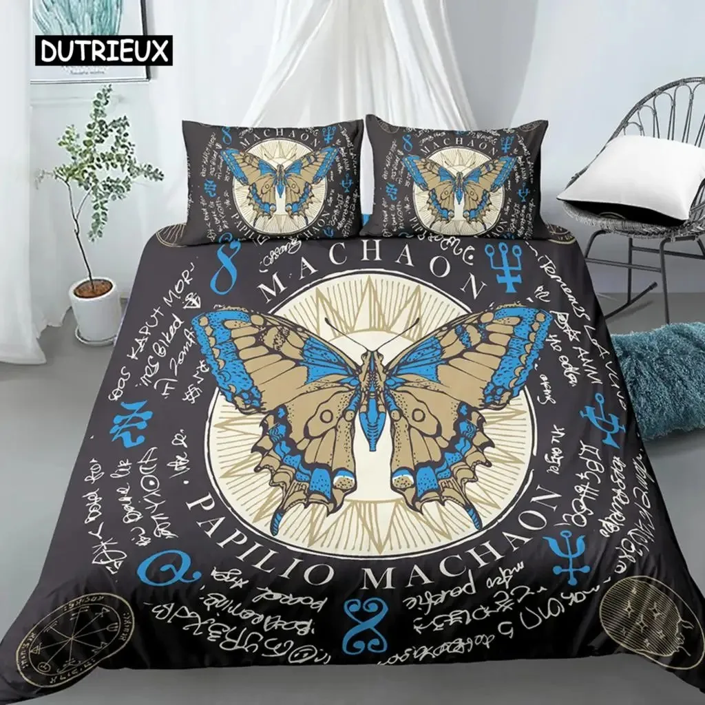 Boho Butterfly Duvet Cover Set Sun and Moon Hippie Soft King Queen Size Bedding Set with Pillow Case 23pcs Soft Quilt Cover