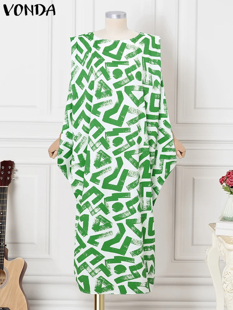 

VONDA Plus Size Women Vintage Dresses Sleeveless Bohemian Printed Maxi Sundress O-Neck Casual Loose Party Beach Vestido Big Size