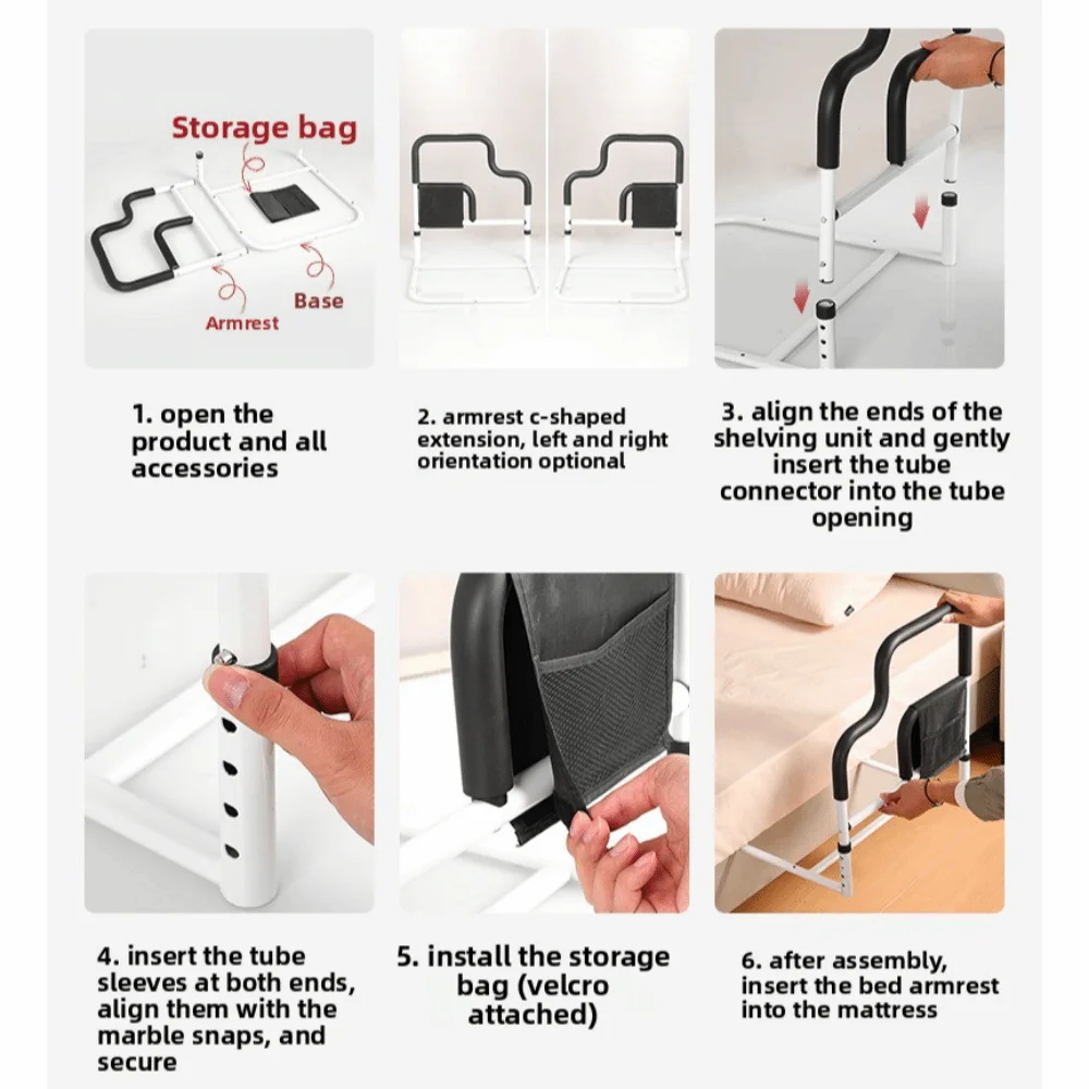 Adjustable Bed Rail Guard Anti Fall Assistive Side Railing Bedside Guardrails Sturdy Non Slip Elderly Bed Lift Tool