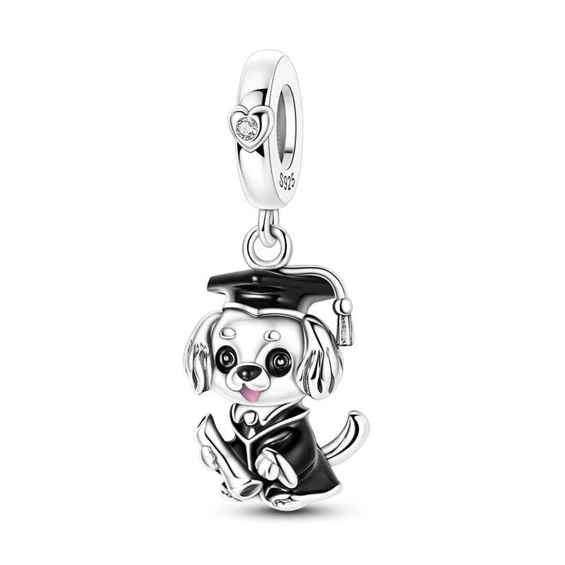 925 Sterling Silver Charms Bead Sparking Puppy Graduate Dangle Fit Original Bracelet DIY Women Jewelry