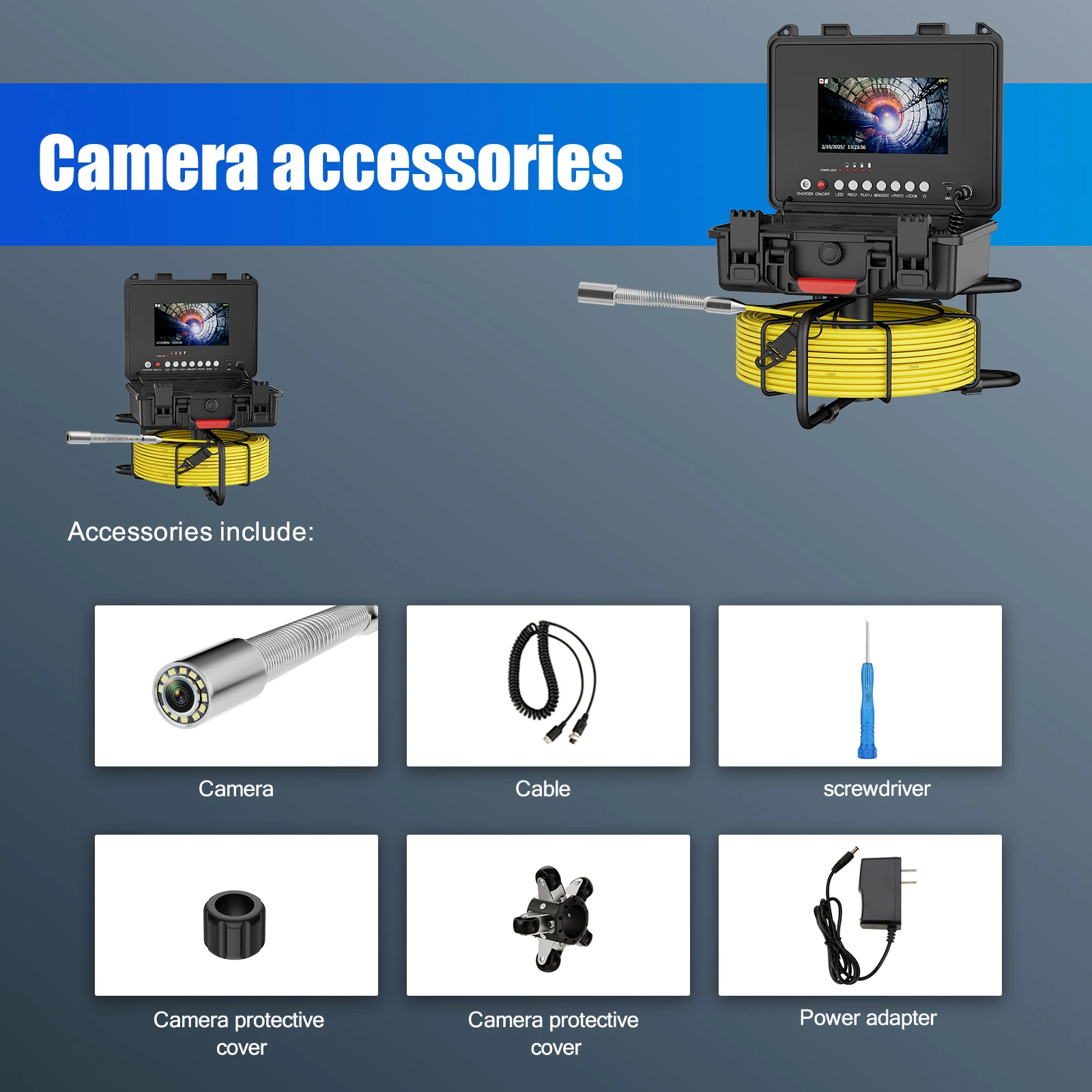 7 Inch Sewer Inspection Camera, 17MM Drain Piping Endoscope Camera IP68 Waterproof Industrial Sewer Camera with 12 LEDs 32GB DVR