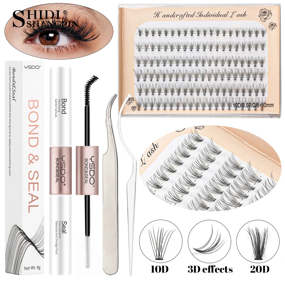 Kit de Pestañas Postizas DIY, 120 Racimos, con Pegamento y Sellador, Soporte, Naturales, Extensiones, Herramientas de Maquillaje 5