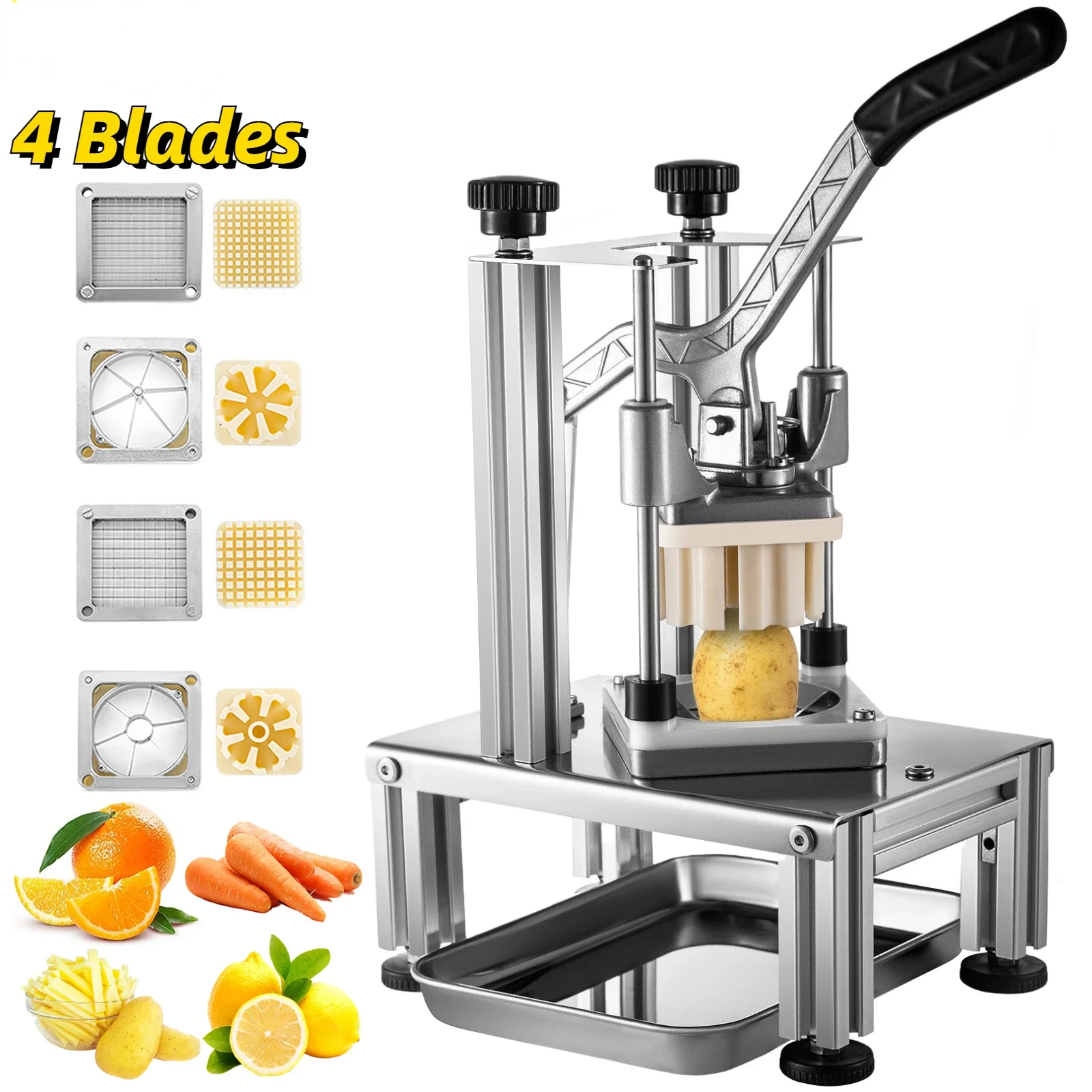 Commercial Vegetable Chopper with 4 Stainless Steel Blades Home French Fry Dicer Potatos Onions Manual Slicer Fruit Cutter