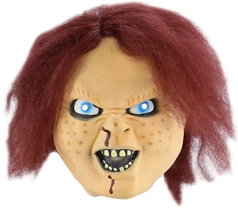 Latex Horror Mask for Child Play Game Action Figures Masquerade Cosplay Halloween Party Scary Mask With Hair