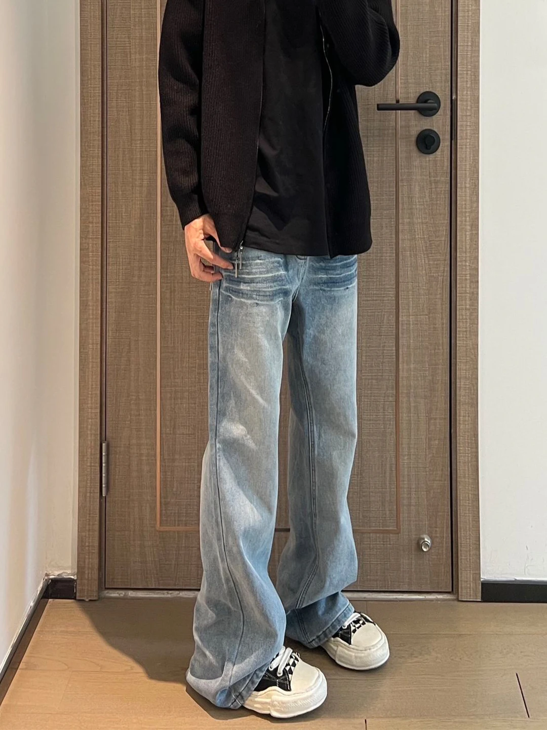 

Cleanfit Blue Fce Lined Bootcut Jeans Men's Winter High Street Sle mid Waist Zipper Casual Wear Comfortable Denim Pants