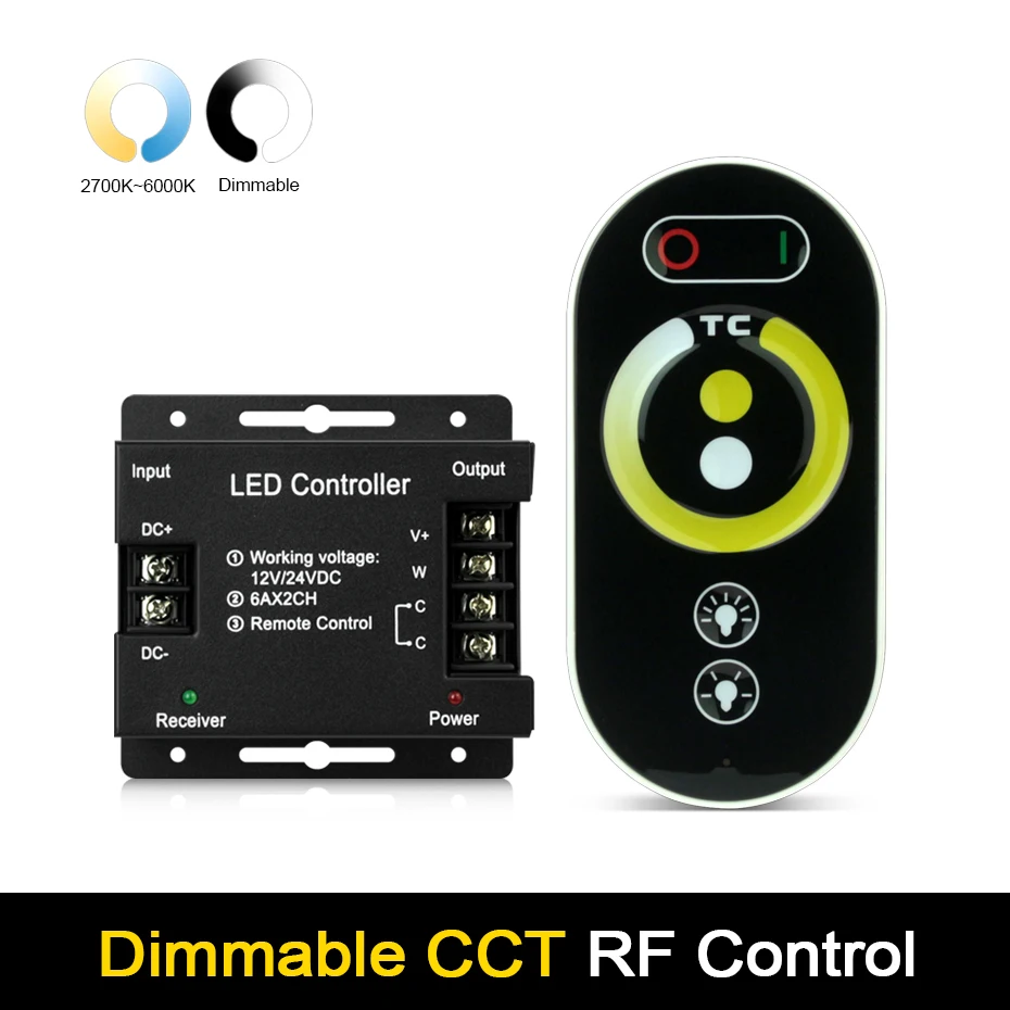 

CCT RF Controller Touch Remote Control CCT COB Strip Dimmer for 12V/24V CCT WW/CW Single Color Led Strip Light