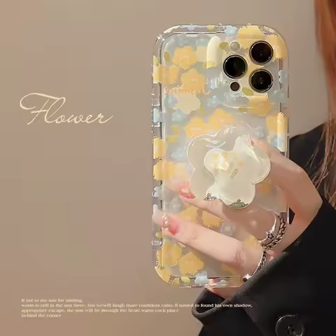 For Samsung Galaxy S21 Ultra S22 S23 Plus S20 FE Note 20 10 M14 M33 M53 A30 A10 Flower Quciksand Grip Tok Holder Soft Phone Case