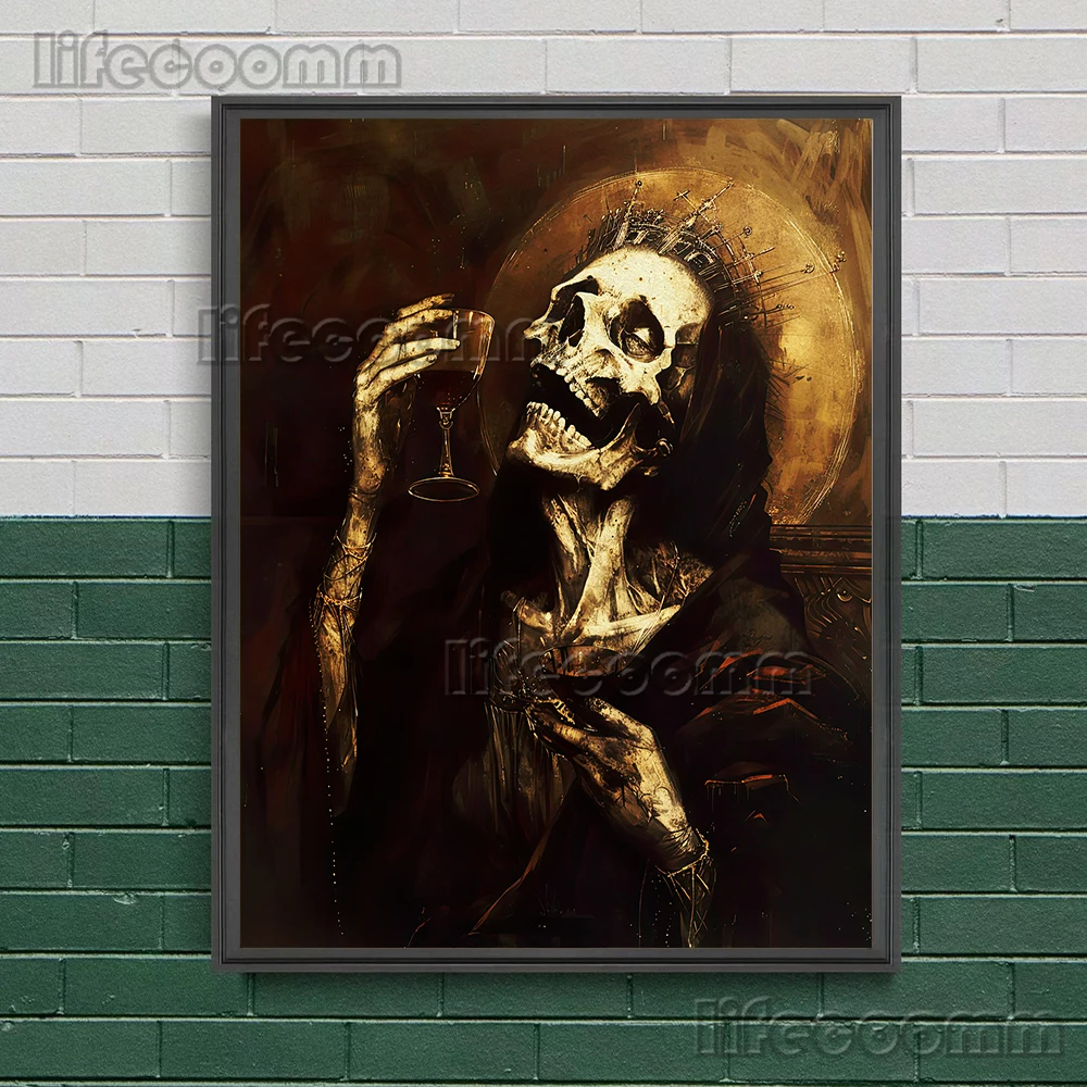 Fallen Skeleton Saint,Vintage Wall Art Canvas Painting,Holy Blood In Chalice,Abstract Art Poster Print ,Home Decoration Unframed