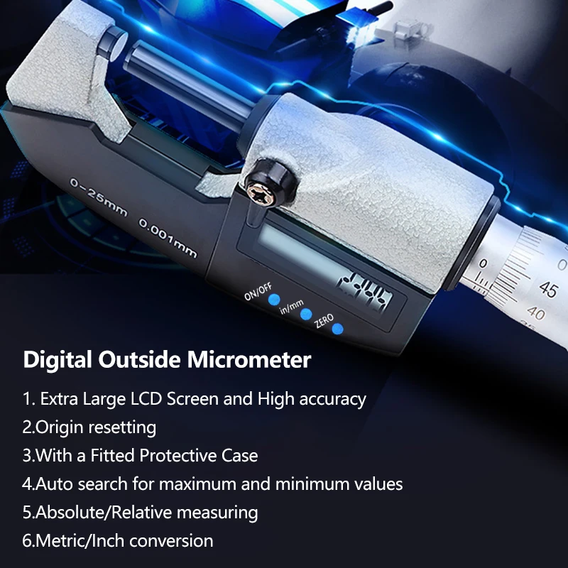  Micrometer Digital Caliper 0.001mm Electronic Outside Micrometer with LCD Screen Gauge Measuring Tools 0-25/50/75/100mm