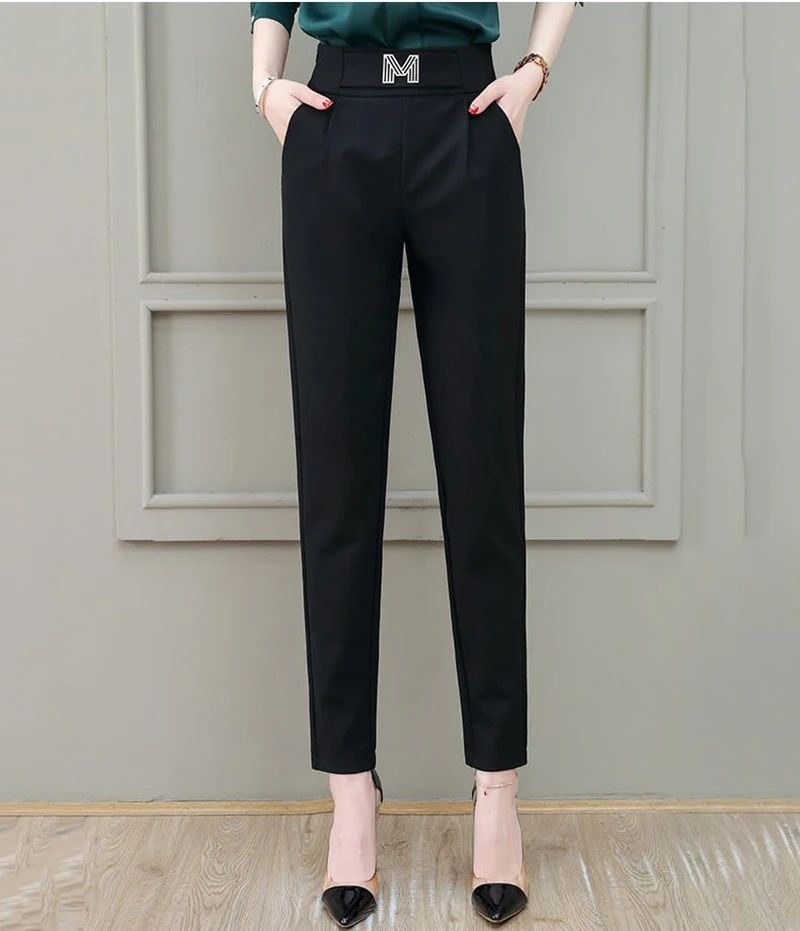 

2024 New Spring Womens High Waist Solid Elegant Ankle-Length Pants Office Ladies Skinny Chic Trousers Female Casual Fashion Pant