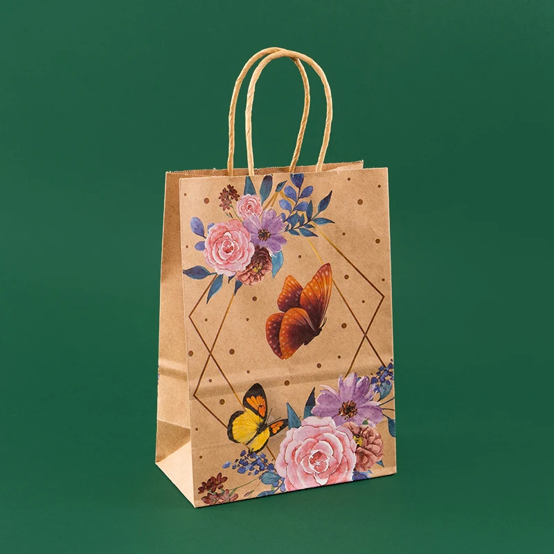 StoBag Shopping Gift Bags Kraft Paper Packaging Butterfly Print Candy Snack Birthday Party Wedding Decoration Wholesale 12Pcs