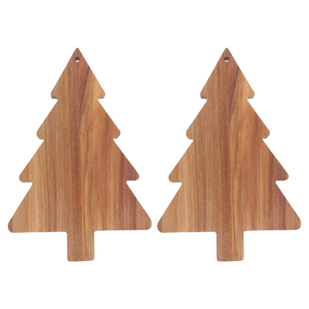 

2 Pcs Breadboard Christmas Tree Cutting Christmass Serving Tray Wooden Restaurant Dessert