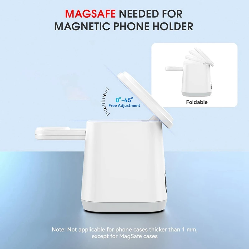 Versatile 3-In-1 Wireless Charging Dock With Built-In Alarm Clock And Night Light, White Charger Stand