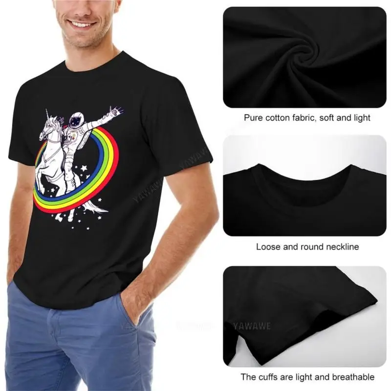 Mens summer t-shirt Astronaut Riding Unicorn Throw The Rainbow T-Shirt t shirt man blank t shirts Men's t-shirt