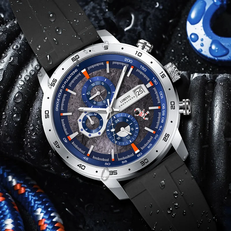 LOBINNI Новое поступление спортивные наручные часы мужские уличные классические многофункциональные 42 мм резиновые механические автоматические часы