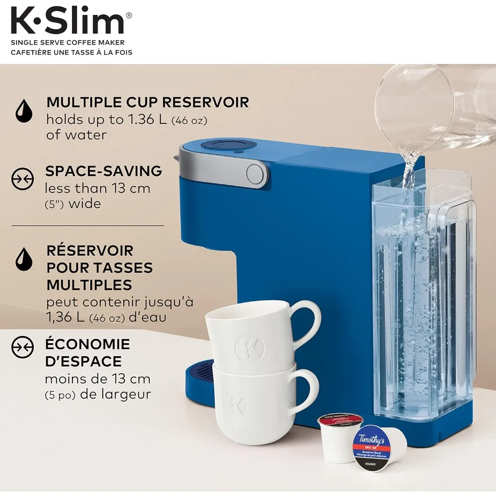 K-Slim Single Serve K-Cup Pod Coffee Maker, Featuring Simple Push Button Controls And MultiStream Technology, Twilight Blue