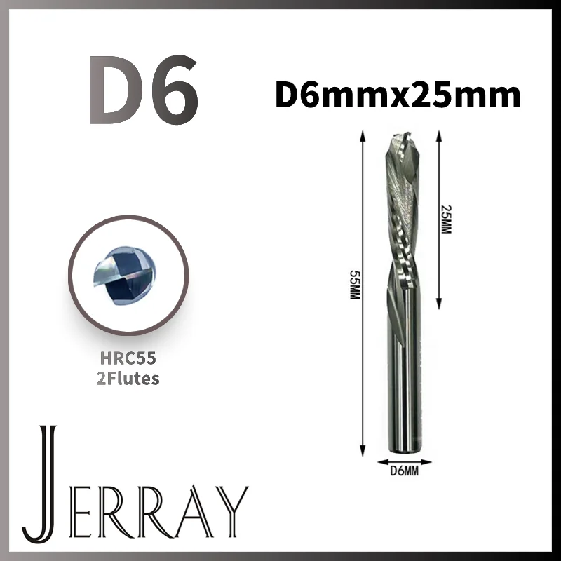D6mmx25mm HRC55 UP & DOWN Cut 2 Flutes Spiral Carbide Mill Tool Cutters for CNC Router Compression Wood End Mill Cutter Bits
