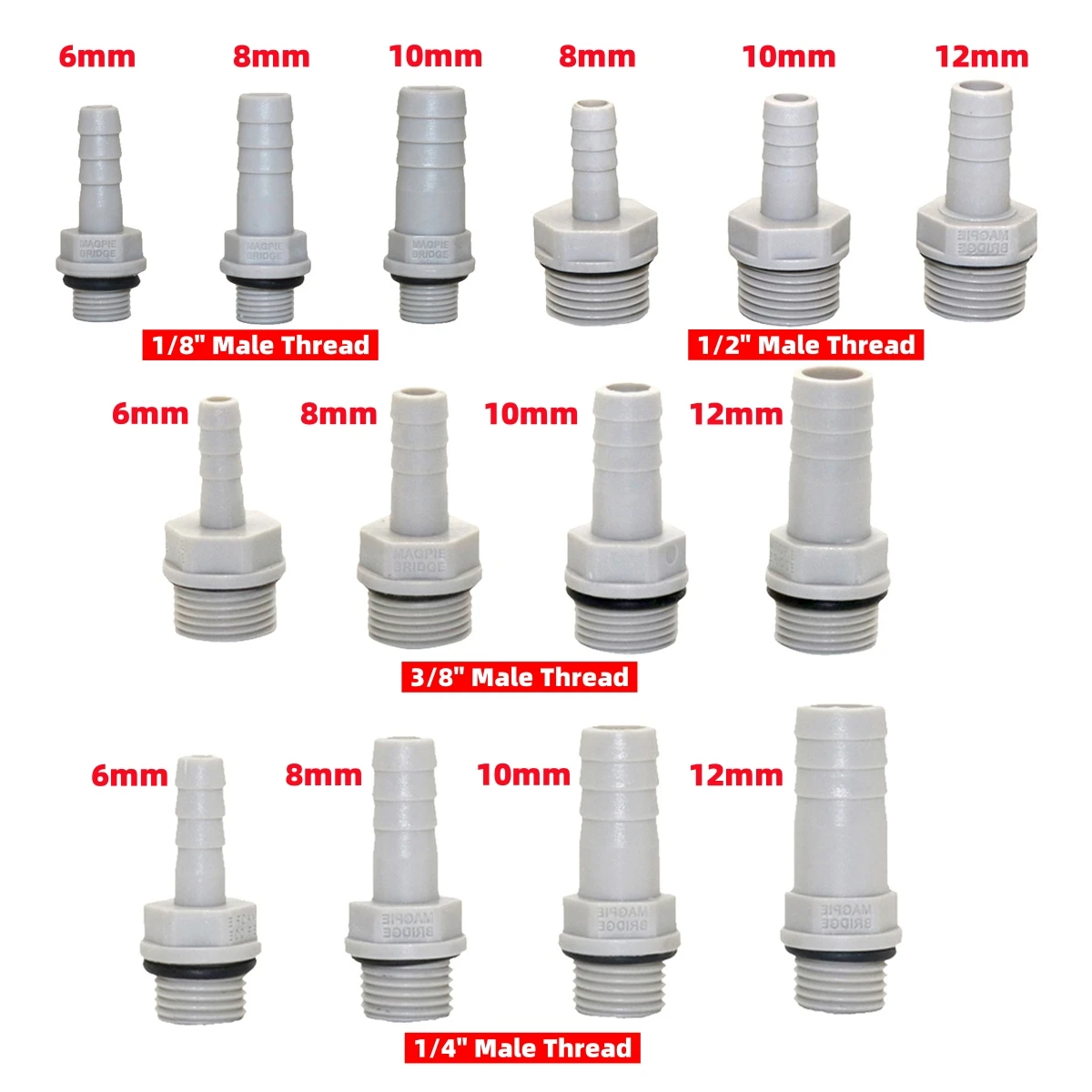 10 قطعة معبد PVC موصلات مستقيمة 1/8 "1/4" 3/8 "1/2" ذكر الموضوع إلى 6 مللي متر 8 مللي متر 10 مللي متر 12 مللي متر ساحة الري خزان الأسماك مضخة المفاصل