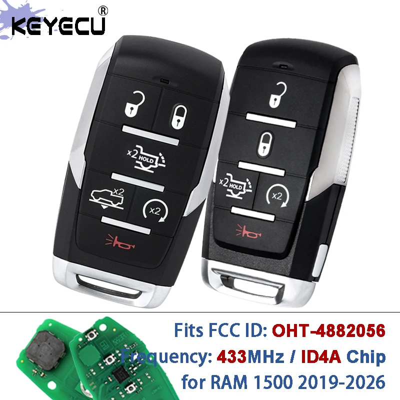 KEYECU 433MHz 4A Chip OHT-4882056 68523814 AA Auto-Schlüsselstart Smart Fernbedienungsschlüssel für RAM 1500 2500 3500 Pickup 2019-2026