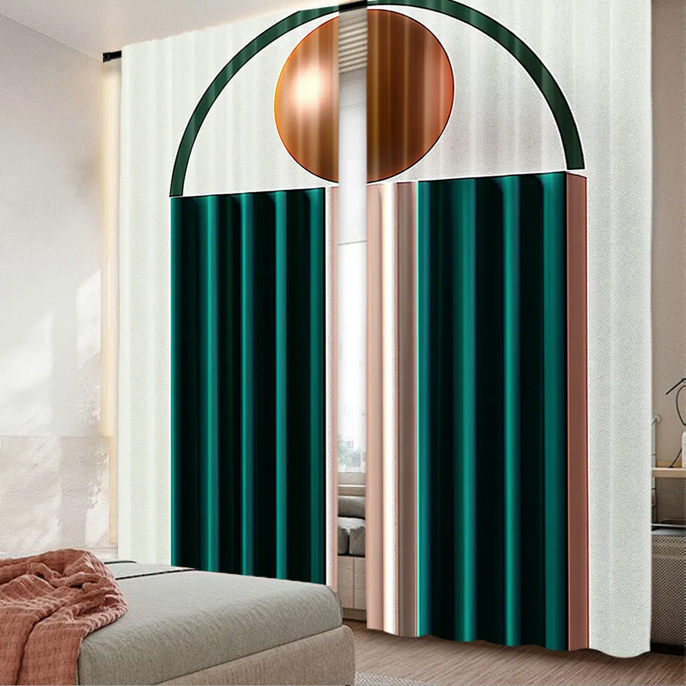 2Pcs Mid Century Modern Boho Curtain Geometric Round Shaped Minimalist Window Drapes Suitable For Bedroom