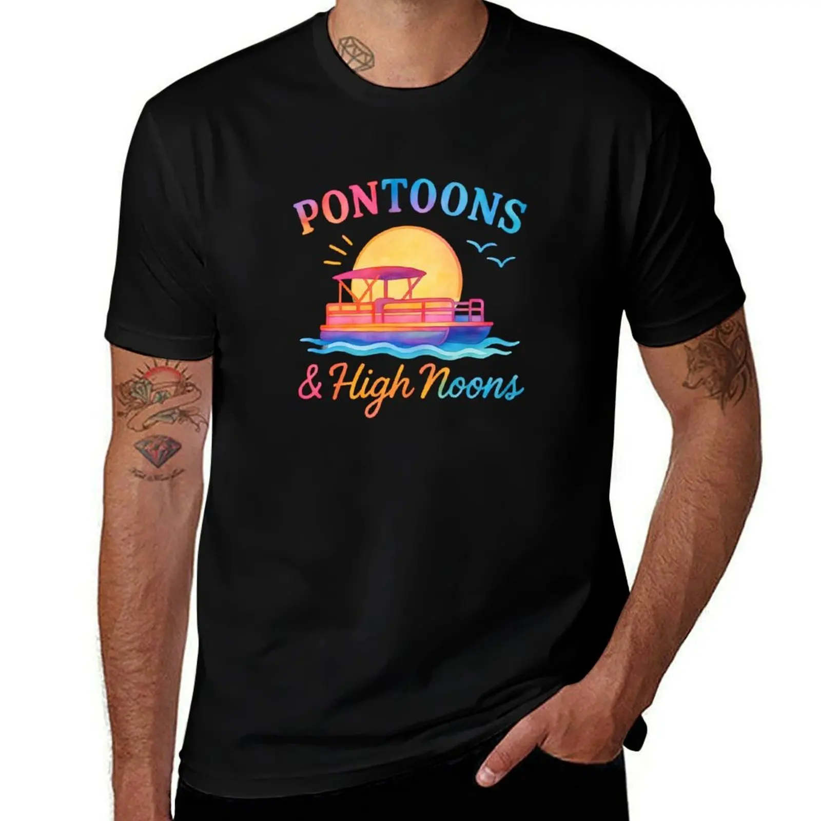 

Colorful Lake Life Humor for Summer Boaters Chill Party Vibe T-Shirt summer tops quick drying quick-drying t shirt for men