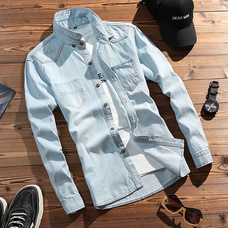 

Мужская джинсовая куртка на весну-осень, повседневная, с длинным рукавом, модная, в рабочем стиле, с прямым подолом, классическая, на одной пуговице