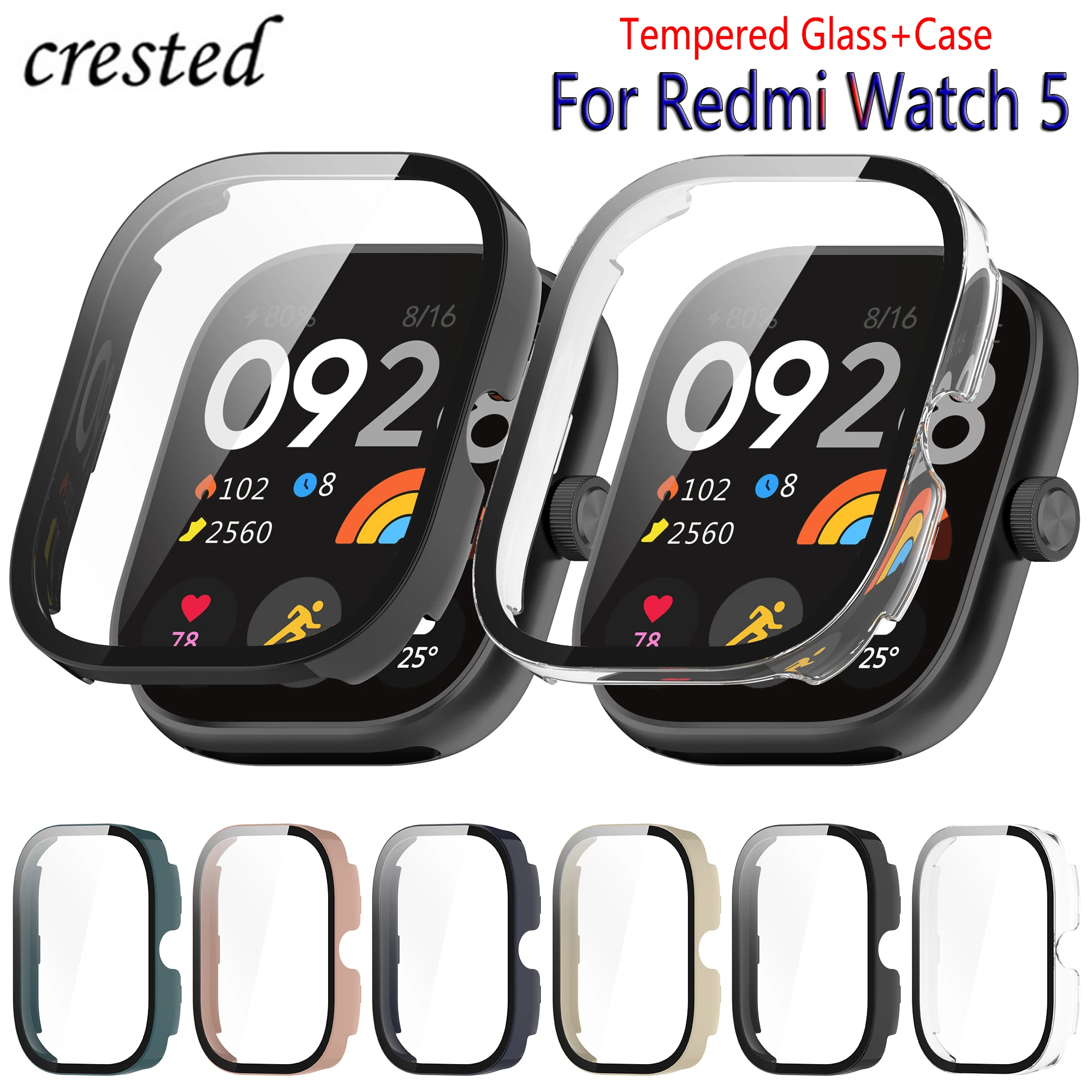 Tempered Glass+Case For Xiaomi Redmi Watch 5 accessories All-around hard PC Bumper Frame Screen Protector For Redmi Watch5 Cover