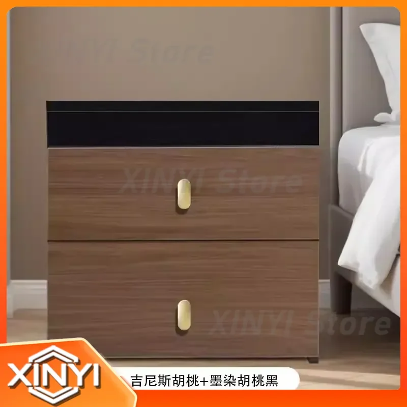 Solid Wood Hidden Compartment Bedside Table for Modern Minimalist Bedroom Furniture Storage Cabinet for Italian Light Luxury
