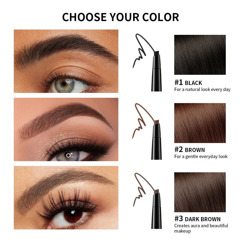 Double Ended Eyebrow Pencil Rotatable Triangle Long Lasting Precise Brow Definer Natural Color Waterproof Eye Brow Pen