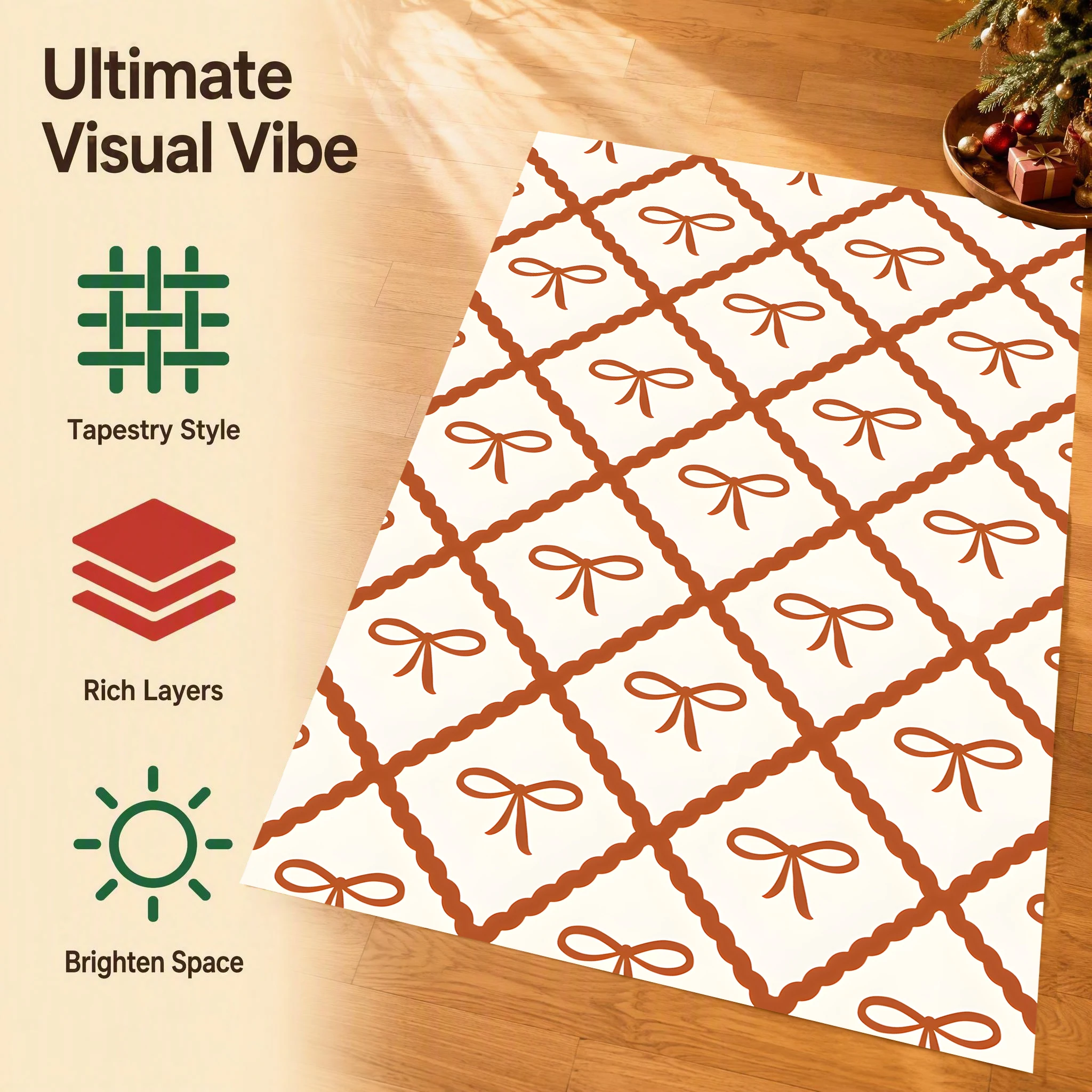 Velvet Rug Caramel Diamond Pattern Bow Print Sweet Retro Style for Entryway Bedroom Living Room Home Decor
