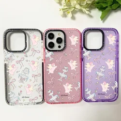 Ins Pink Ange Bow Clear Case For Iphone 11 14 15 Pro Max Thicken Silicone Soft 12 13 Mini SE 7 8 Plus XR XS Max Shockproof Cover